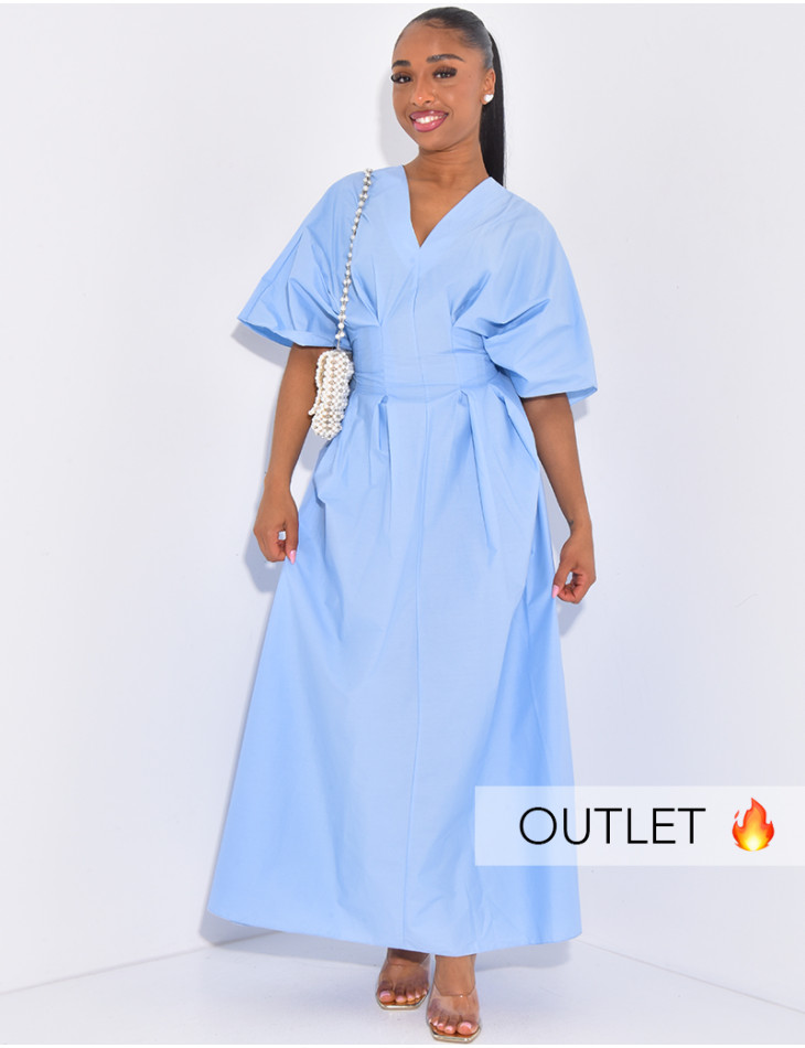 Long, puffy cotton dress with a tie-back