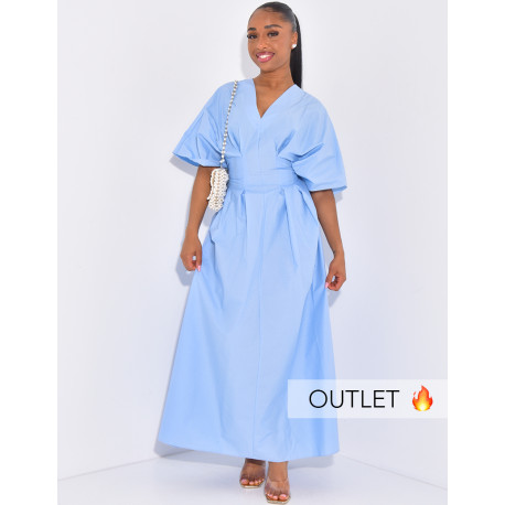 Long, puffy cotton dress with a tie-back