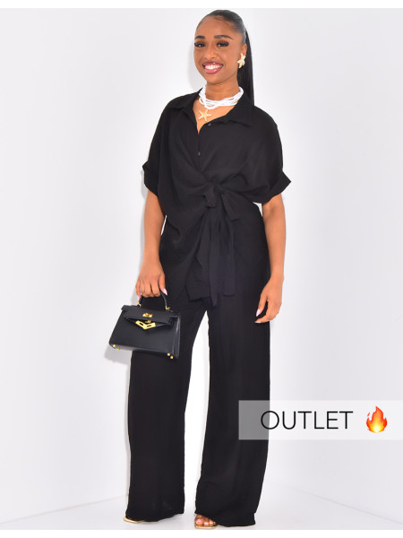 Wickelhemd und fließende Hose mit geradem Bein