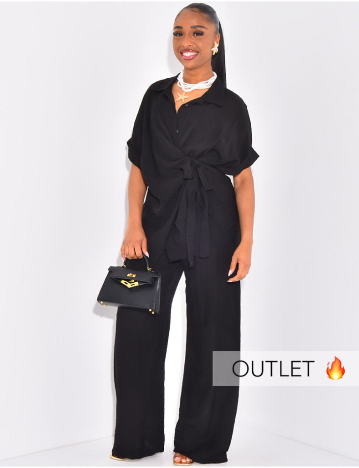 Wickelhemd und fließende Hose mit geradem Bein