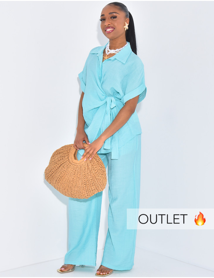 Ensemble chemise cache-coeur et pantalon droit fluide