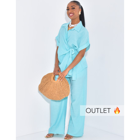 Ensemble chemise cache-coeur et pantalon droit fluide