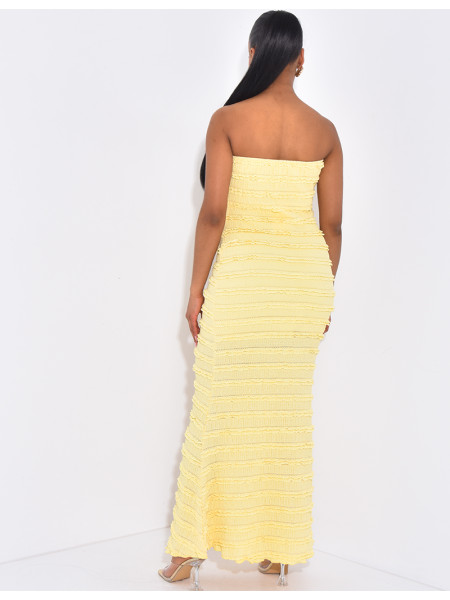 Robe bustier longue texturée à bijoux à la poitrine