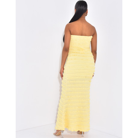 Robe bustier longue texturée à bijoux à la poitrine