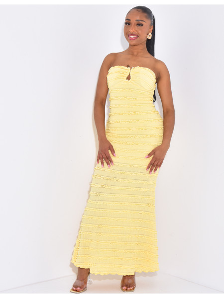 Robe bustier longue texturée à bijoux à la poitrine