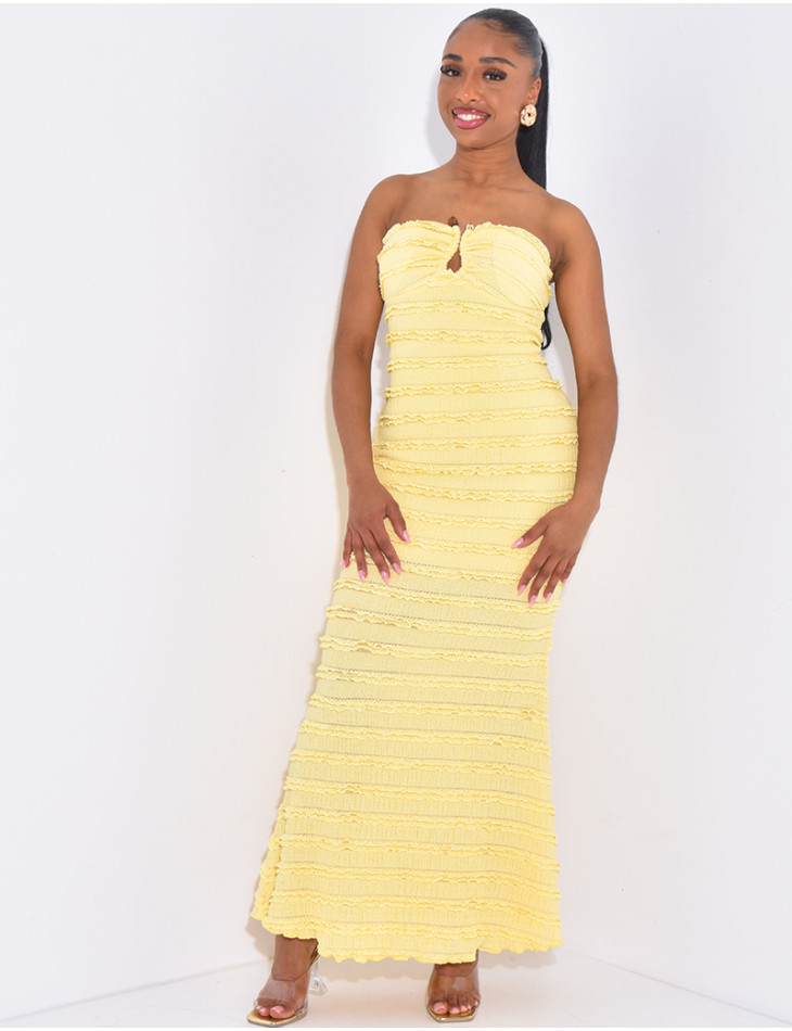 Robe bustier longue texturée à bijoux à la poitrine