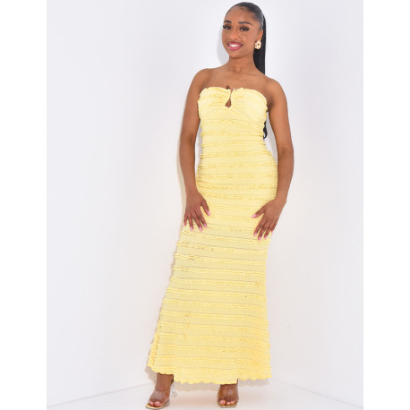 Robe bustier longue texturée à bijoux à la poitrine