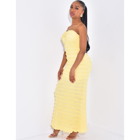 Robe bustier longue texturée à bijoux à la poitrine