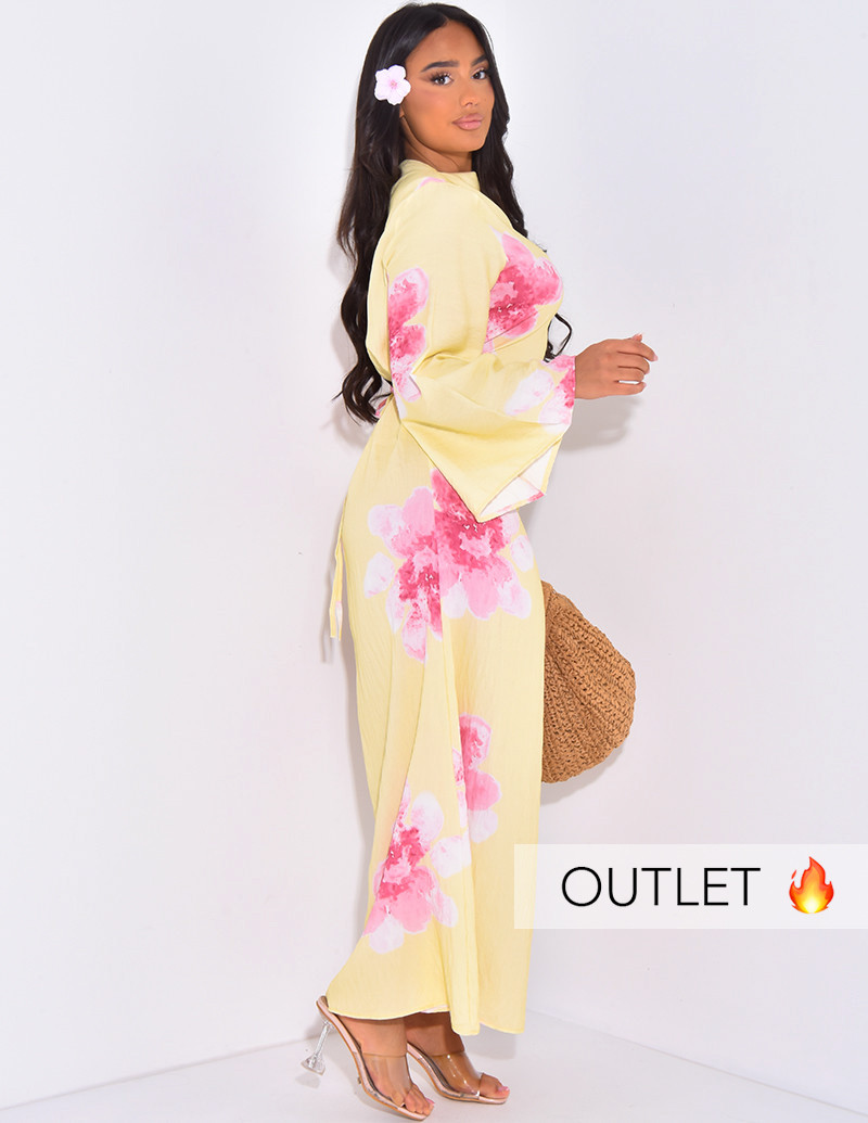 Robe en lin imprimée à...