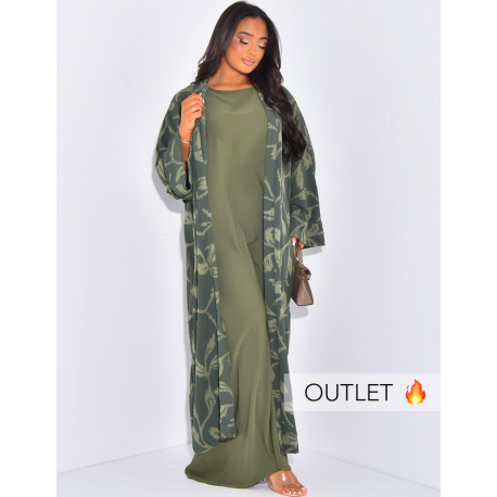 Ensemble kimono à motifs brodés et sous robe sans manche