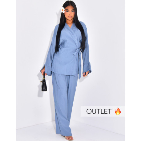 Tie-back kimono and trousers set