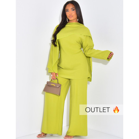 Set aus Hose und Bluse mit schulterlangem Cape