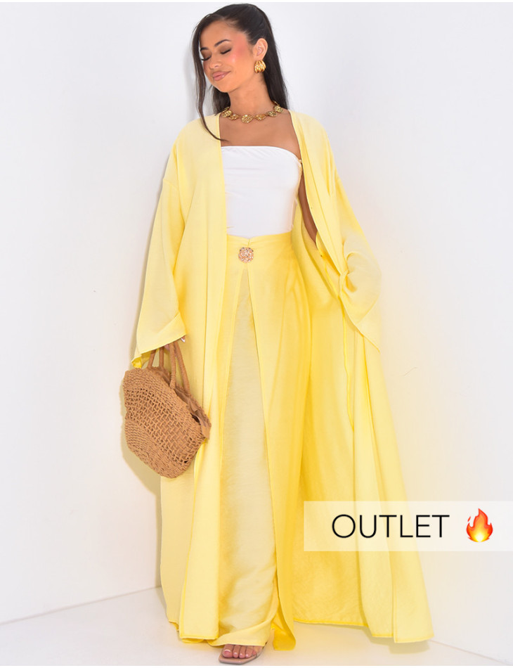 Ensemble kimono et jupe drapé en lin