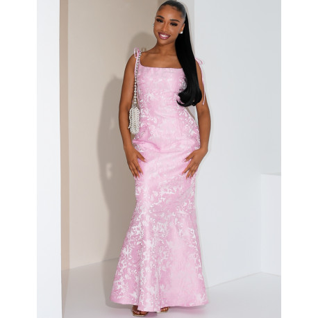 Robe sirène longue à motif ton sur ton brodé