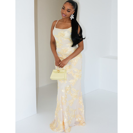 Robe longue à fleurs brodées & fines bretelles