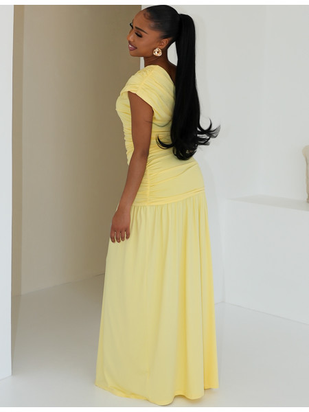 Long, gathered, asymmetrical dress