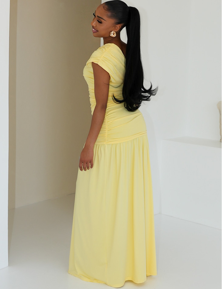 Long, gathered, asymmetrical dress