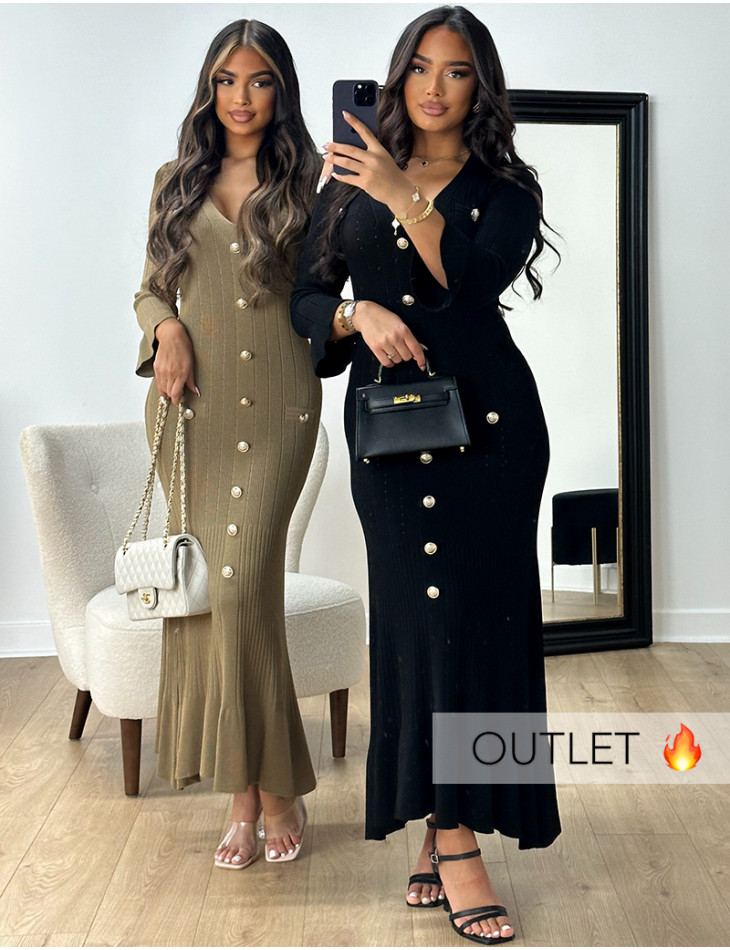 Long dress with buttons & ruffles