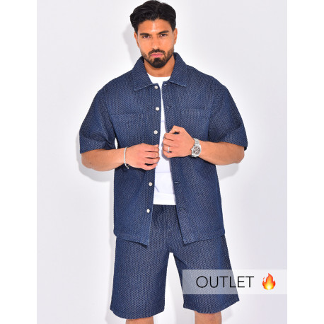 Ensemble en jeans short et chemise à relief