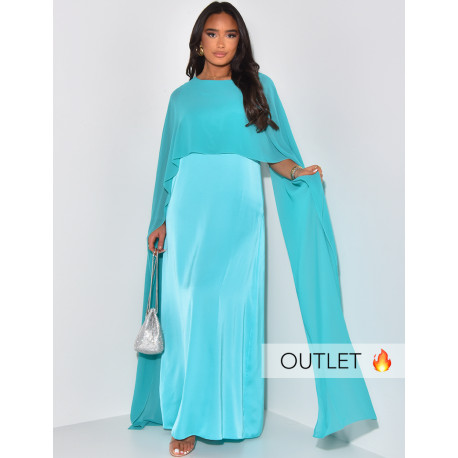 Sleeveless satin maxi dress with neck veil
