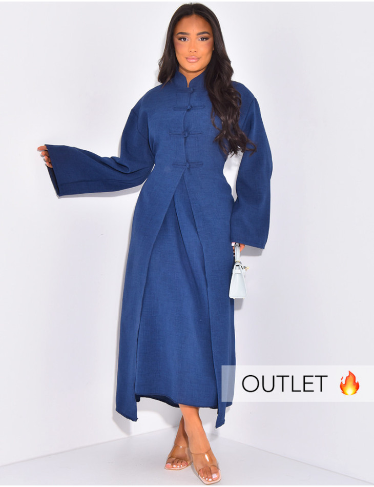 Ensemble robe sans manches et gilet long à boutonnières