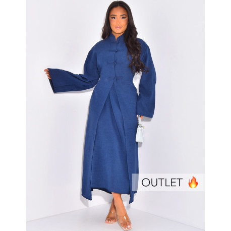 Ensemble robe sans manches et gilet long à boutonnières