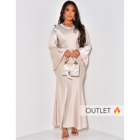 Robe longue en satin à nouer dans le dos manches évasées