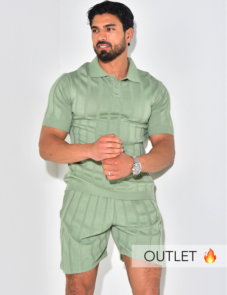Ensemble short et polo côtelé