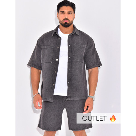 Ensemble en jeans short et chemise texturé