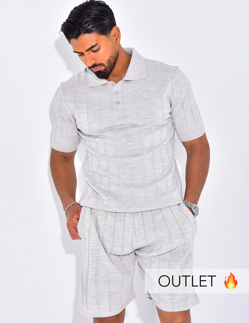 Ensemble short et polo côtelé