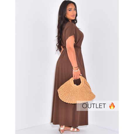 Robe t-shirt longue avec ceinture tresse à nouer à la taille