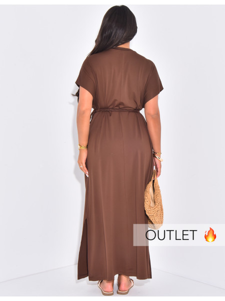 Robe t-shirt longue avec ceinture tresse à nouer à la taille