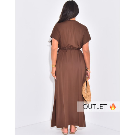 Robe t-shirt longue avec ceinture tresse à nouer à la taille
