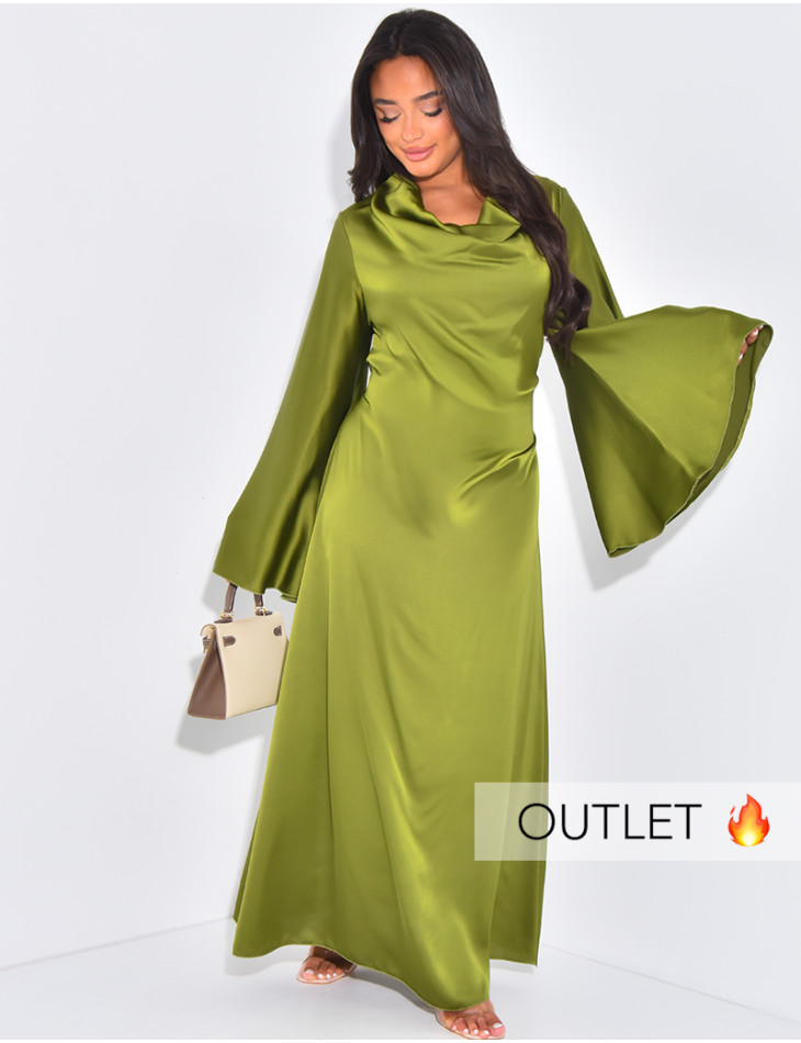Robe longue satinée à col drapé à nouer dans le dos