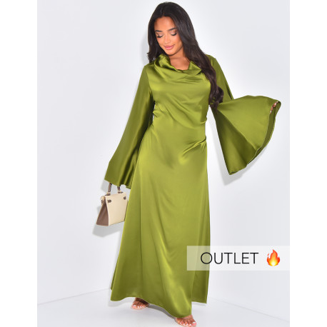 Robe longue satinée à col drapé à nouer dans le dos