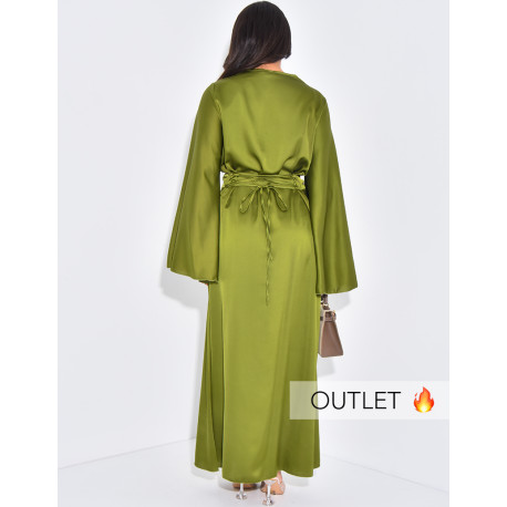 Langes Kleid aus Satin mit drapiertem Kragen, der im Rücken gebunden wird.