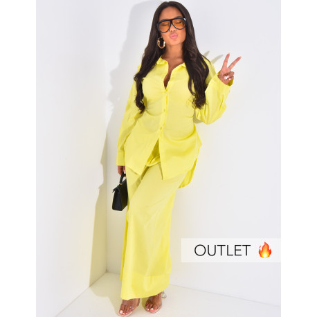 Set aus Hose mit weitem Bein und Oversize-Hemd mit Bindeband hinten