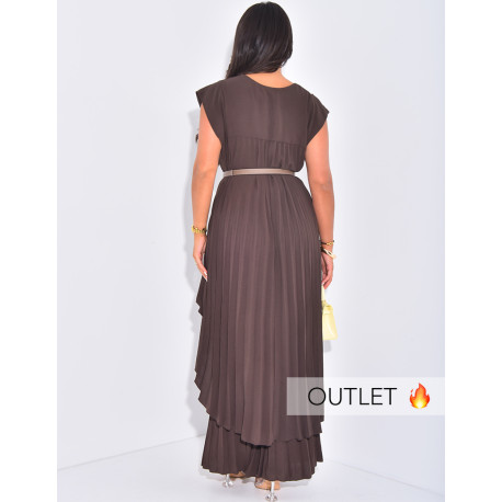 Pleated pants and asymmetrical long tunic set