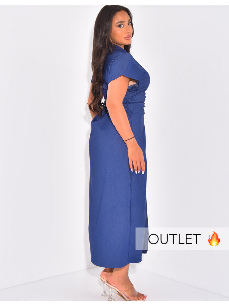 Robe effet jeans longue à boutonner effet froncée
