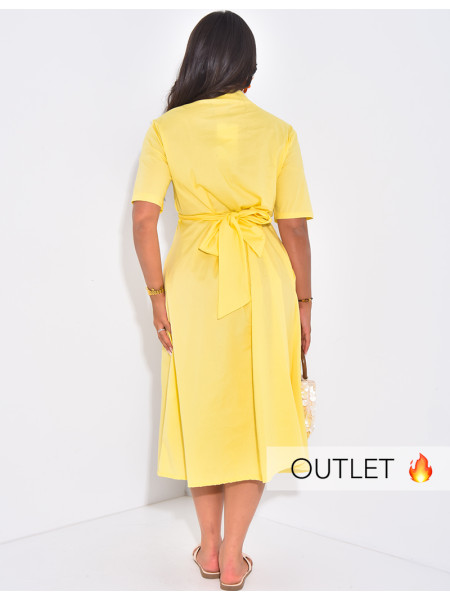 Long shirt dress with tie waist