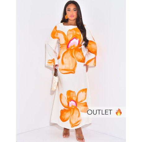 Printed linen dress with tie-back