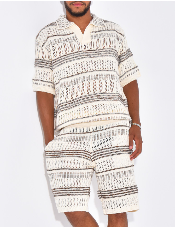 Ensemble short et polo ajouré