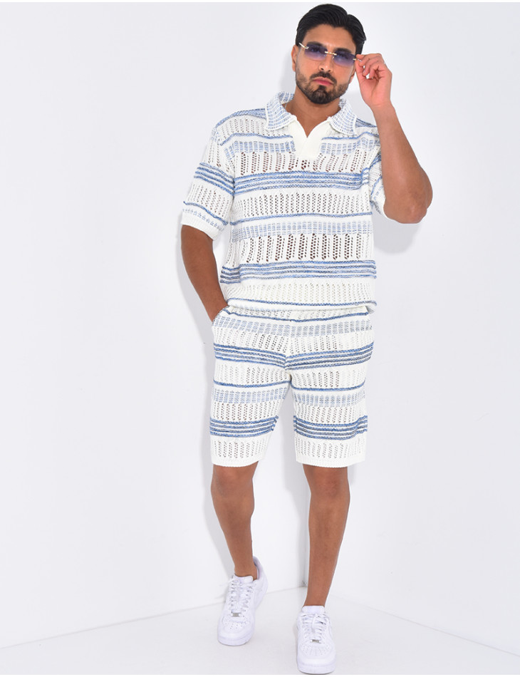 Ensemble short et polo ajouré