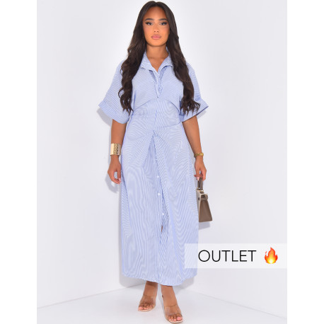 Robe chemise rayée longue cintrée à la taille à nouer dans le dos