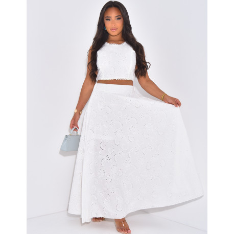 Long skirt and patterned crop top set