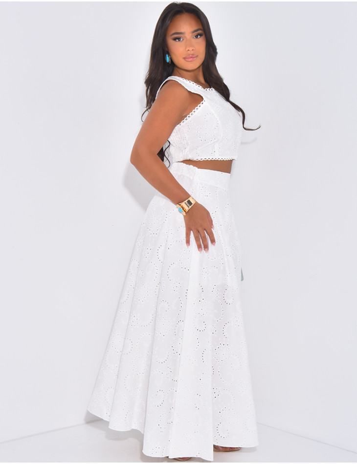 Long skirt and patterned crop top set