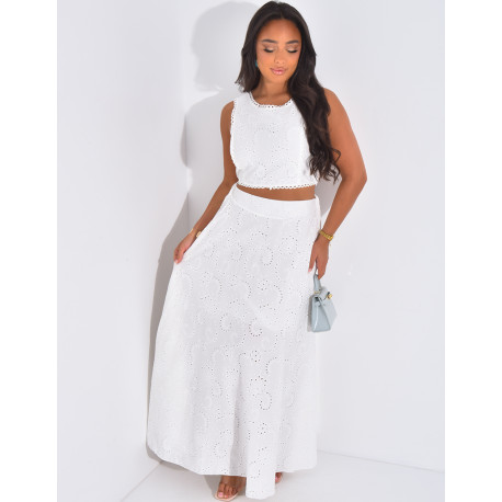 Long skirt and patterned crop top set