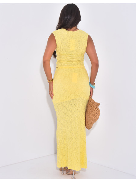 Ensemble jupe longue et top sans manche en tissu texturé