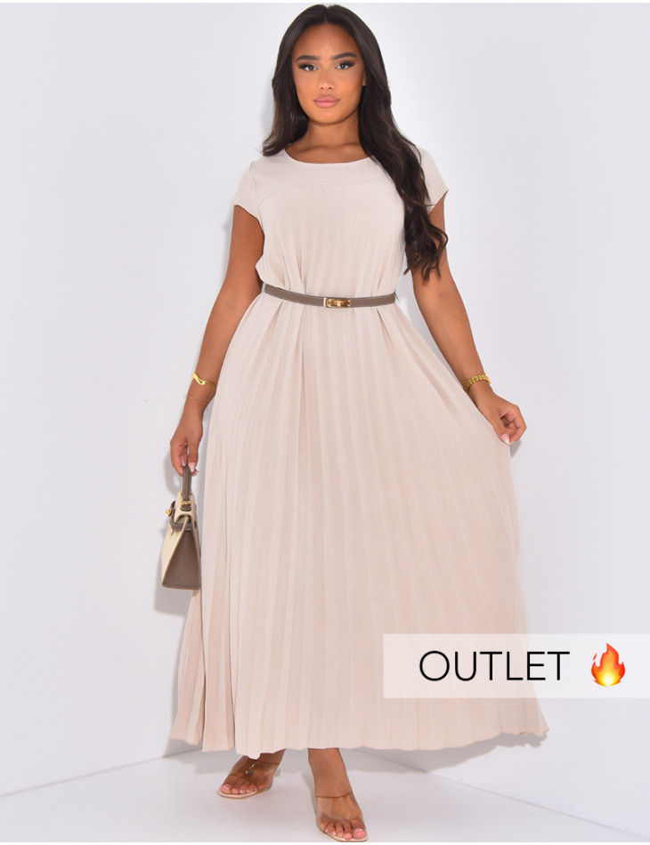 Robe longue plissée manches courtes