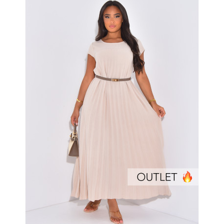 Robe longue plissée manches courtes